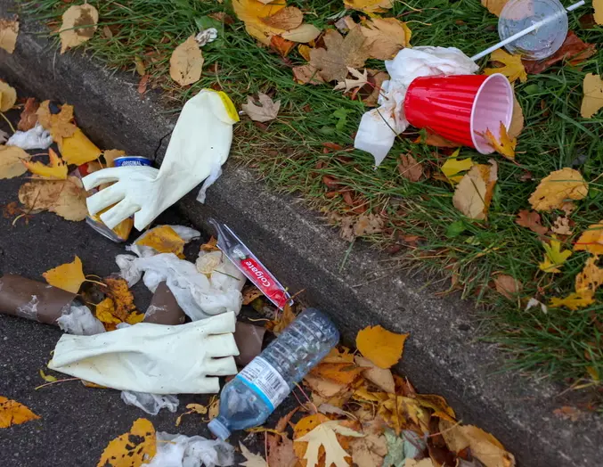 litter scattered on the street